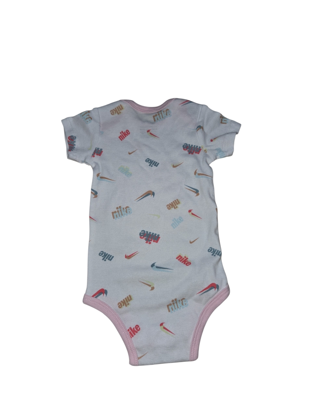 Nike Baby Girls Bodysuit 0-6 Months White Multicolor Swoosh Print Pink Trim - Picture 3 of 5